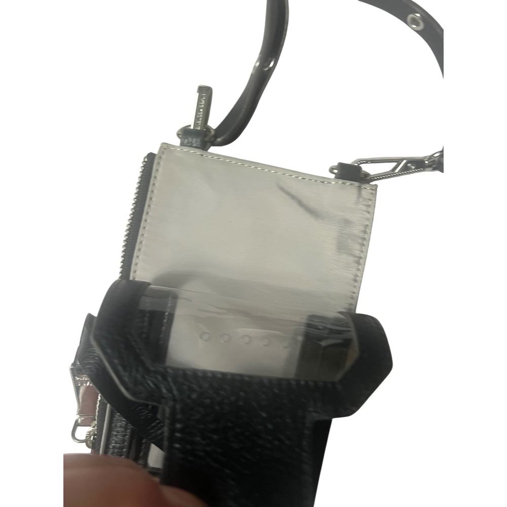 Aimee Kestenberg Black Leather Grey Nylon Crossbody Phone Bag Grommet Strap - Picture 5 of 8